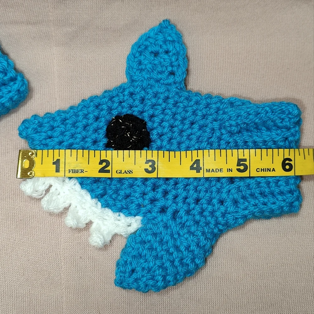 Handmade Crochet Blue Shark Child Mittens